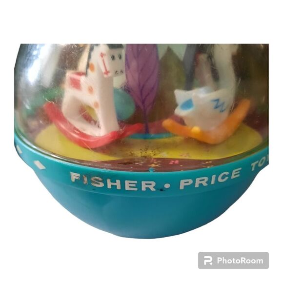 VINTAGE 1966 FISHER PRICE ROLY POLY CHIME BALL TOY #165 HORSE CAROUSEL SWAN CUTE - Picture 5 of 5